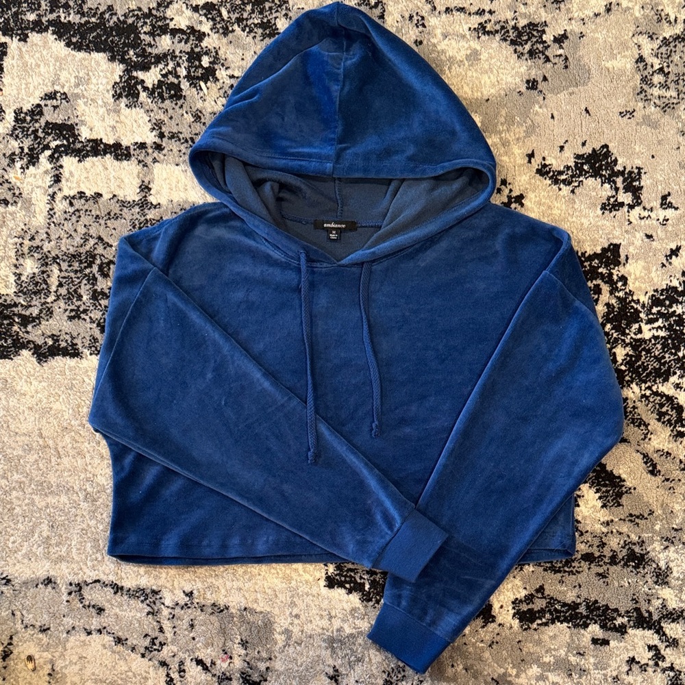 Blue Velvet Cropped Hoodie